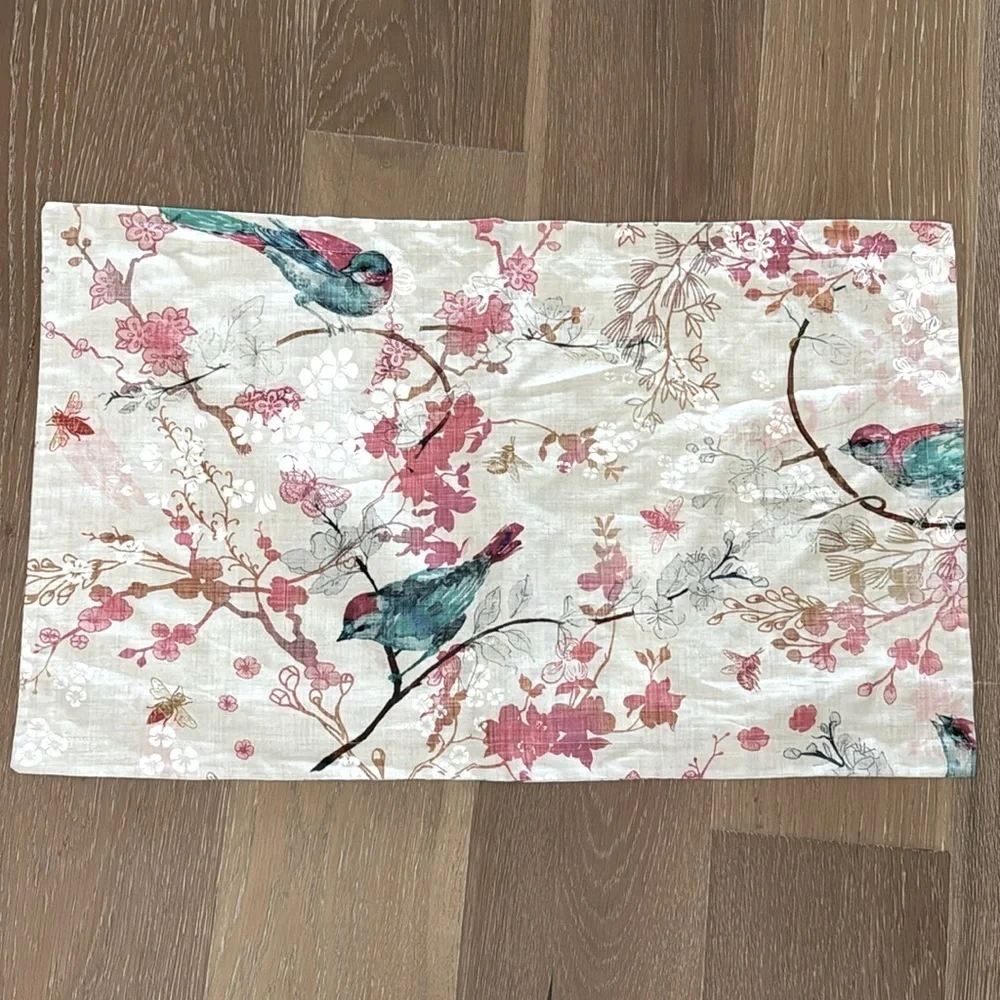 Spoonflower linen blend pillow cover Birds Bees 26’X16’ Botanical French country